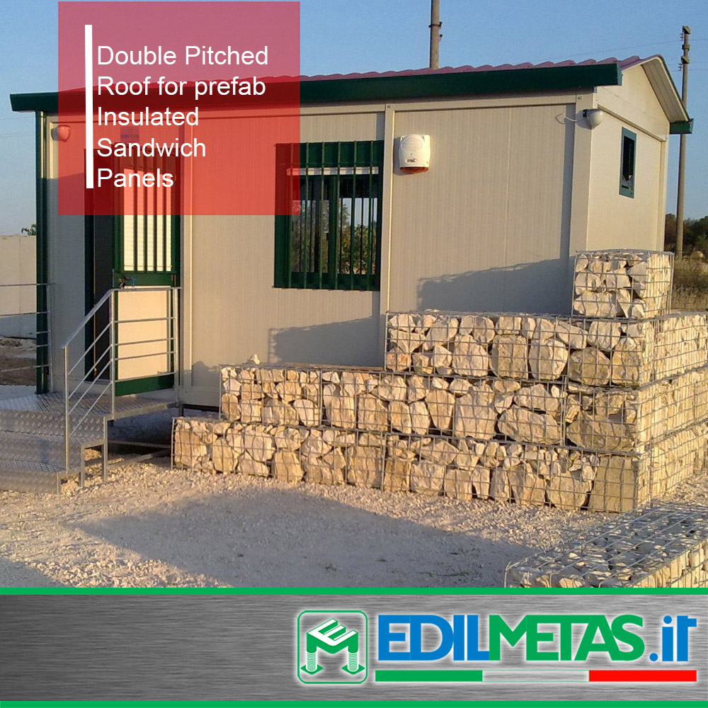 Double pitched roof for prefabricated house in kit